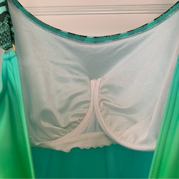 South Beach Swimsuits Womens 14 B Cup Lime Green Blue Animal Print Opera Swim - Picture 4 of 12